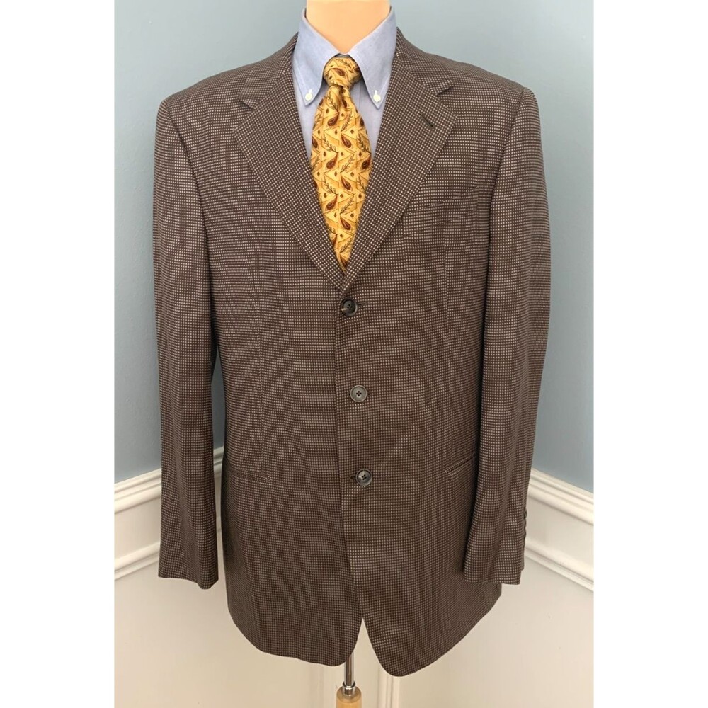 Giorgio Armani Collezioni Blazer Mens 42L Silk Cashmere Check Jacket Sportcoat